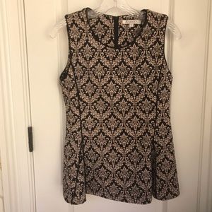NWOT Joy Joy Sleeveless Black and Bone Damask Pattern Peplum Top